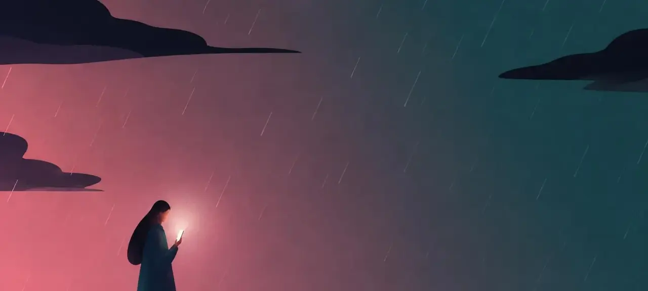 AI剧观看首页轮播图,雨夜电话微光的抽象插画