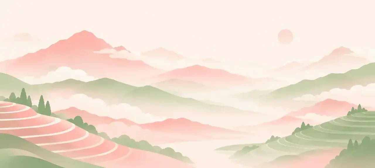 AI剧观看首页轮播图,云雾山间梯田的抽象插画